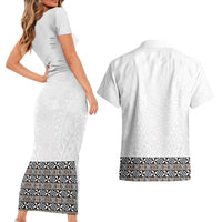 Light Gray Tongan Polynesian Tribal Couples Matching Short Sleeve Bodycon Dress and Hawaiian Shirt - Polynesian Pride