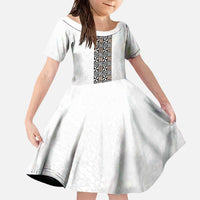 Light Gray Tongan Polynesian Tribal Family Matching Off The Shoulder Long Sleeve Dress and Hawaiian Shirt - Polynesian Pride