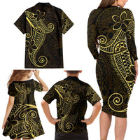 Black Gold Polynesian Tribal Family Matching Long Sleeve Bodycon Dress and Hawaiian Shirt LT9 - Polynesian Pride