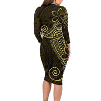 Black Gold Polynesian Tribal Family Matching Long Sleeve Bodycon Dress and Hawaiian Shirt LT9 - Polynesian Pride