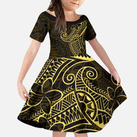 Black Gold Polynesian Tribal Family Matching Off Shoulder Maxi Dress and Hawaiian Shirt - Polynesian Pride