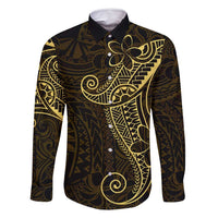 Black Gold Polynesian Tribal Family Matching Off Shoulder Maxi Dress and Hawaiian Shirt - Polynesian Pride