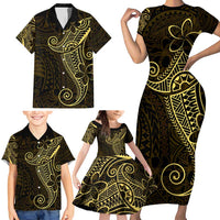 Black Gold Polynesian Tribal Family Matching Short Sleeve Bodycon Dress and Hawaiian Shirt LT9 - Polynesian Pride