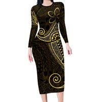 Black Gold Polynesian Tribal Long Sleeve Bodycon Dress - Polynesian Pride