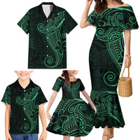 Black Green Polynesian Tribal Family Matching Mermaid Dress and Hawaiian Shirt LT9 - Polynesian Pride