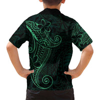 Black Green Polynesian Tribal Family Matching Off Shoulder Maxi Dress and Hawaiian Shirt - Polynesian Pride