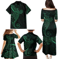 Black Green Polynesian Tribal Family Matching Puletasi and Hawaiian Shirt - Polynesian Pride