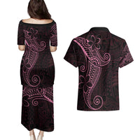Black Pink Polynesian Tribal Couples Matching Puletasi and Hawaiian Shirt - Polynesian Pride