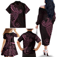 Black Pink Polynesian Tribal Family Matching Off The Shoulder Long Sleeve Dress and Hawaiian Shirt LT9 - Polynesian Pride