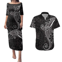 Black White Polynesian Tribal Couples Matching Puletasi and Hawaiian Shirt - Polynesian Pride