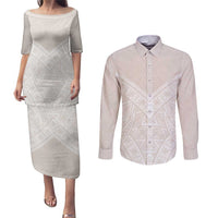 Lotu Tamaiti Tongan Polynesian Art Pattern Couples Matching Puletasi and Long Sleeve Button Shirt Traditional Tribal Motifs - Polynesian Pride
