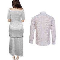 Lotu Tamaiti White Tongan Ngatu Couples Matching Puletasi and Long Sleeve Button Shirt Polynesian Tribal Fonulei Pattern - Polynesian Pride