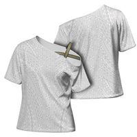 Lotu Tamaiti White Tongan Ngatu Cross Shoulder Shirt Polynesian Tribal Fonulei Pattern - Polynesian Pride
