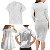 Lotu Tamaiti White Tongan Ngatu Family Matching Long Sleeve Bodycon Dress and Hawaiian Shirt Polynesian Tribal Fonulei Pattern LT9 - Polynesian Pride