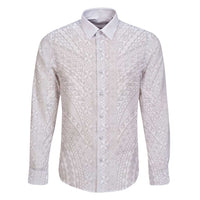 Lotu Tamaiti White Tongan Ngatu Family Matching Long Sleeve Bodycon Dress and Hawaiian Shirt Polynesian Tribal Fonulei Pattern LT9 Dad's Shirt - Long Sleeve White - Polynesian Pride