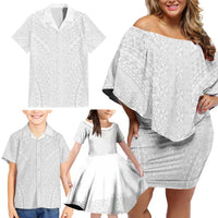 Lotu Tamaiti White Tongan Ngatu Family Matching Off Shoulder Short Dress and Hawaiian Shirt Polynesian Tribal Fonulei Pattern LT9 - Polynesian Pride