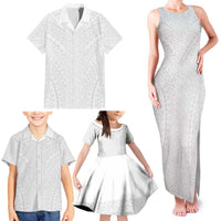 Lotu Tamaiti White Tongan Ngatu Family Matching Tank Maxi Dress and Hawaiian Shirt Polynesian Tribal Fonulei Pattern LT9 - Polynesian Pride