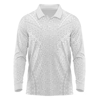Lotu Tamaiti White Tongan Ngatu Long Sleeve Polo Shirt Polynesian Tribal Fonulei Pattern - Polynesian Pride