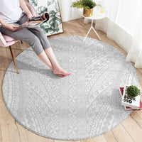 Lotu Tamaiti White Tongan Ngatu Round Carpet Polynesian Tribal Fonulei Pattern - Polynesian Pride