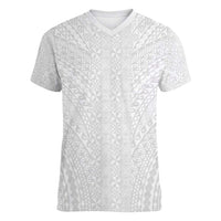 Lotu Tamaiti White Tongan Ngatu Women V-Neck T-Shirt Polynesian Tribal Fonulei Pattern - Polynesian Pride