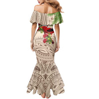 Christmas Hawaii with I'iwi Bird Family Matching Mermaid Dress and Hawaiian Shirt Aloha Mele Kalikimaka - Beige Art LT9 - Polynesian Pride