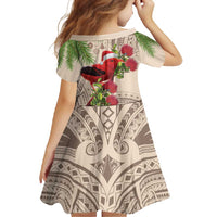 Christmas Hawaii with I'iwi Bird Family Matching Off Shoulder Maxi Dress and Hawaiian Shirt Aloha Mele Kalikimaka - Beige Art LT9 - Polynesian Pride