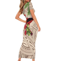 Christmas Hawaii with I'iwi Bird Family Matching Short Sleeve Bodycon Dress and Hawaiian Shirt Aloha Mele Kalikimaka - Beige Art LT9 - Polynesian Pride