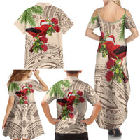 Christmas Hawaii with I'iwi Bird Family Matching Summer Maxi Dress and Hawaiian Shirt Aloha Mele Kalikimaka - Beige Art LT9 - Polynesian Pride
