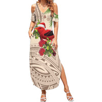 Christmas Hawaii with I'iwi Bird Family Matching Summer Maxi Dress and Hawaiian Shirt Aloha Mele Kalikimaka - Beige Art LT9 Mom's Dress Beige - Polynesian Pride