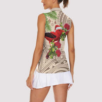 Christmas Hawaii with I'iwi Bird Women Sleeveless Polo Shirt Aloha Mele Kalikimaka - Beige Art LT9 - Polynesian Pride
