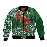 Christmas Hawaii with I'iwi Bird Bomber Jacket Aloha Mele Kalikimaka - Green Art LT9 Unisex Green - Polynesian Pride