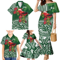 Christmas Hawaii with I'iwi Bird Family Matching Mermaid Dress and Hawaiian Shirt Aloha Mele Kalikimaka - Green Art LT9 - Polynesian Pride