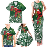 Christmas Hawaii with I'iwi Bird Family Matching Tank Maxi Dress and Hawaiian Shirt Aloha Mele Kalikimaka - Green Art LT9 - Polynesian Pride