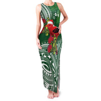 Christmas Hawaii with I'iwi Bird Family Matching Tank Maxi Dress and Hawaiian Shirt Aloha Mele Kalikimaka - Green Art LT9 Mom's Dress Green - Polynesian Pride