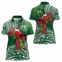 Christmas Hawaii with I'iwi Bird Women Polo Shirt Aloha Mele Kalikimaka - Green Art LT9 - Polynesian Pride