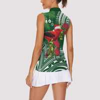 Christmas Hawaii with I'iwi Bird Women Sleeveless Polo Shirt Aloha Mele Kalikimaka - Green Art LT9 - Polynesian Pride