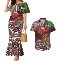 Christmas Hawaii with I'iwi Bird Couples Matching Mermaid Dress and Hawaiian Shirt Aloha Mele Kalikimaka - Oxblood Art LT9 Oxblood - Polynesian Pride