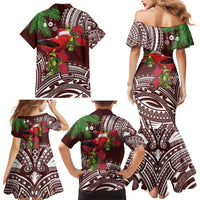 Christmas Hawaii with I'iwi Bird Family Matching Mermaid Dress and Hawaiian Shirt Aloha Mele Kalikimaka - Oxblood Art LT9 - Polynesian Pride