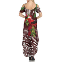 Christmas Hawaii with I'iwi Bird Family Matching Summer Maxi Dress and Hawaiian Shirt Aloha Mele Kalikimaka - Oxblood Art LT9 - Polynesian Pride
