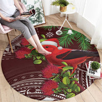 Christmas Hawaii with I'iwi Bird Round Carpet Aloha Mele Kalikimaka - Oxblood Art LT9 - Polynesian Pride