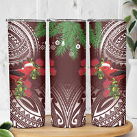 Christmas Hawaii with I'iwi Bird Skinny Tumbler Aloha Mele Kalikimaka - Oxblood Art LT9 - Polynesian Pride