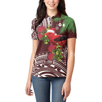 Christmas Hawaii with I'iwi Bird Women Polo Shirt Aloha Mele Kalikimaka - Oxblood Art LT9 - Polynesian Pride