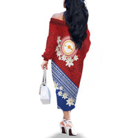 French Polynesia Family Matching Off The Shoulder Long Sleeve Dress and Hawaiian Shirt Tahitian Tiare Flowers Tribal LT9 - Polynesian Pride