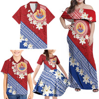 French Polynesia Family Matching Off Shoulder Maxi Dress and Hawaiian Shirt Tahitian Tiare Flowers Tribal LT9 - Polynesian Pride