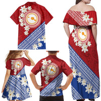 French Polynesia Family Matching Off Shoulder Maxi Dress and Hawaiian Shirt Tahitian Tiare Flowers Tribal LT9 - Polynesian Pride