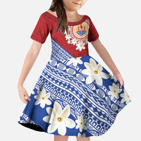 French Polynesia Family Matching Tank Maxi Dress and Hawaiian Shirt Tahitian Tiare Flowers Tribal LT9 Daughter's Dress Red - Polynesian Pride