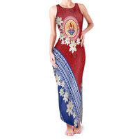 French Polynesia Family Matching Tank Maxi Dress and Hawaiian Shirt Tahitian Tiare Flowers Tribal LT9 Mom's Dress Red - Polynesian Pride