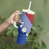 French Polynesia Tumbler With Handle Tahitian Tiare Flowers Tribal