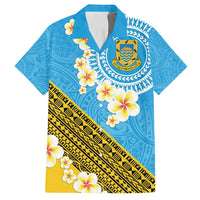 Tuvalu Plumeria Flowers Family Matching Long Sleeve Bodycon Dress and Hawaiian Shirt Polynesian Tribal Pattern LT9 Dad's Shirt - Short Sleeve Blue - Polynesian Pride