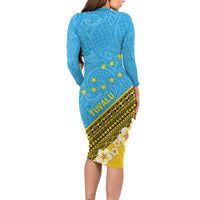 Tuvalu Plumeria Flowers Family Matching Long Sleeve Bodycon Dress and Hawaiian Shirt Polynesian Tribal Pattern LT9 - Polynesian Pride